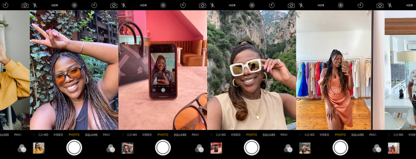 woman doing four selfie poses, selfie poses, cute selfie poses, foyin, influencer, the suite, the suite edit, brutal fruit