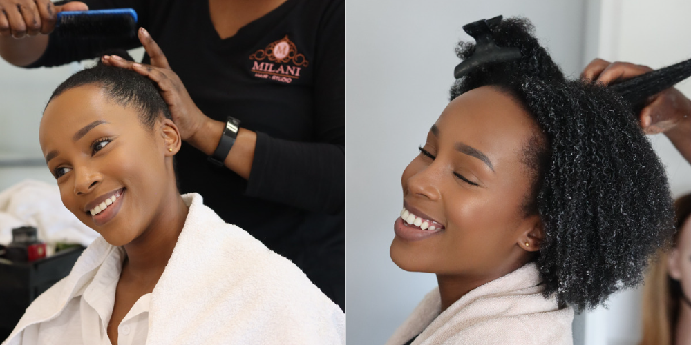 woman having her natural hair styled in a salon, joburg, johannesburg, joburg salons, joburg hair salons, protective styling, natural hair, the suite, the suite edit, brutal fruit