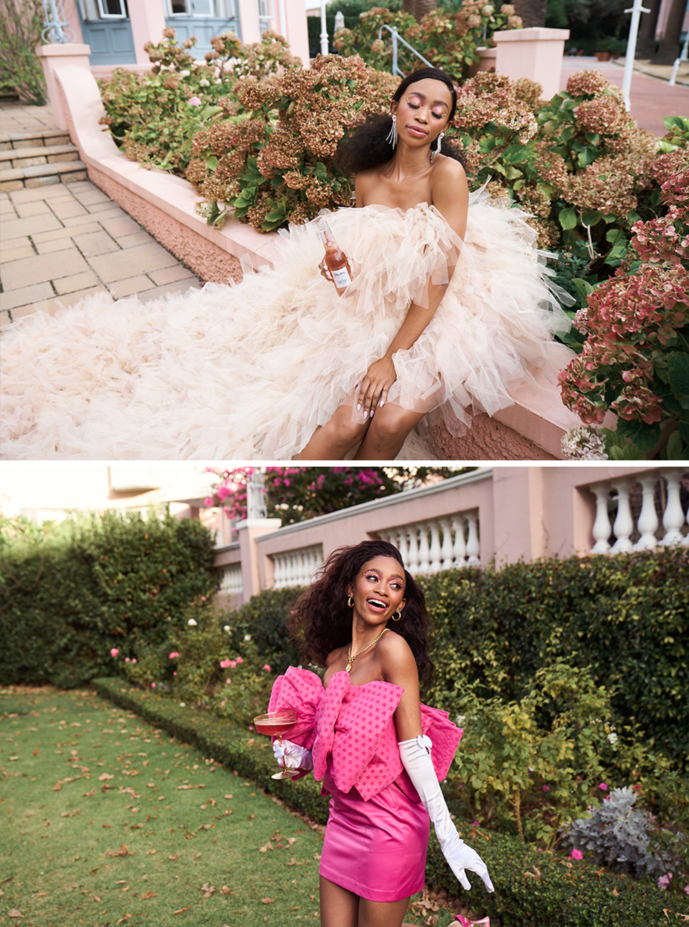 african woman in a nude tulle dress, african woman in a pink bow dress, pink bow dress, cocktail dress, fashion shoot, style, dress shoot, pink, brutal fruit, the suite, the suite edit, thabsie